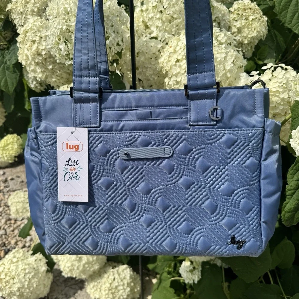 NWT LUG Dilly Dally Convertible Blue Quilted Tote Travel Bag/Purse ~ Crossbody